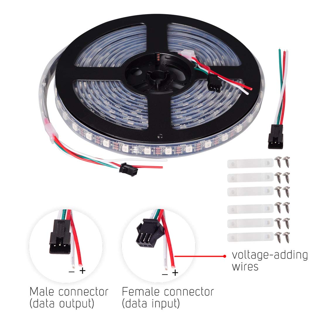 Btf-Lighting Ws2812B Rgb Led Strip 16.4Ft 300 Pixels Flexible Ip67 Black Fpcb