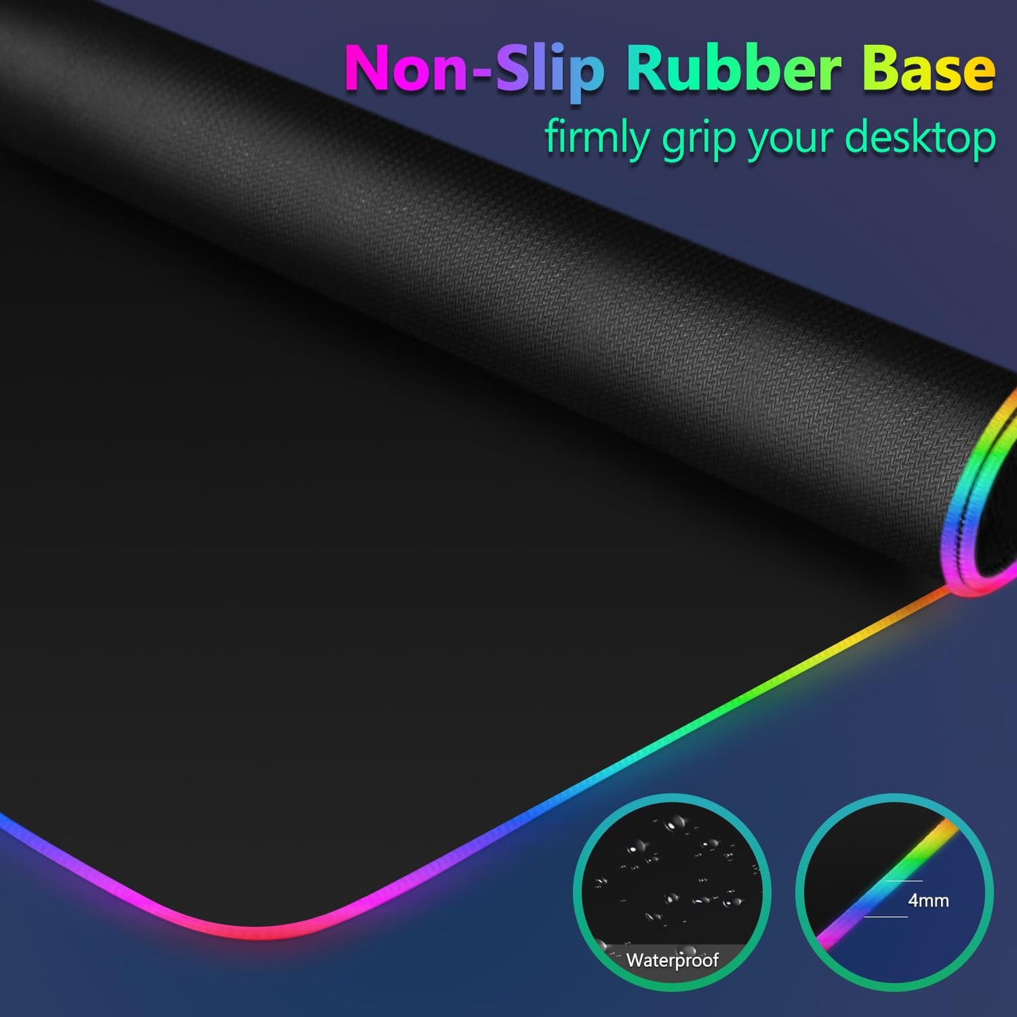 YQE RGB Gaming Mouse Pad: 35.4"x15.7" Desk Mat for Keyboard and Mouse, LED Game Mousepad with 14 Colors Light Modes, Non-Slip Desk Pad Matt Protector+Coasters-for Home, Office, Desktop-Black
