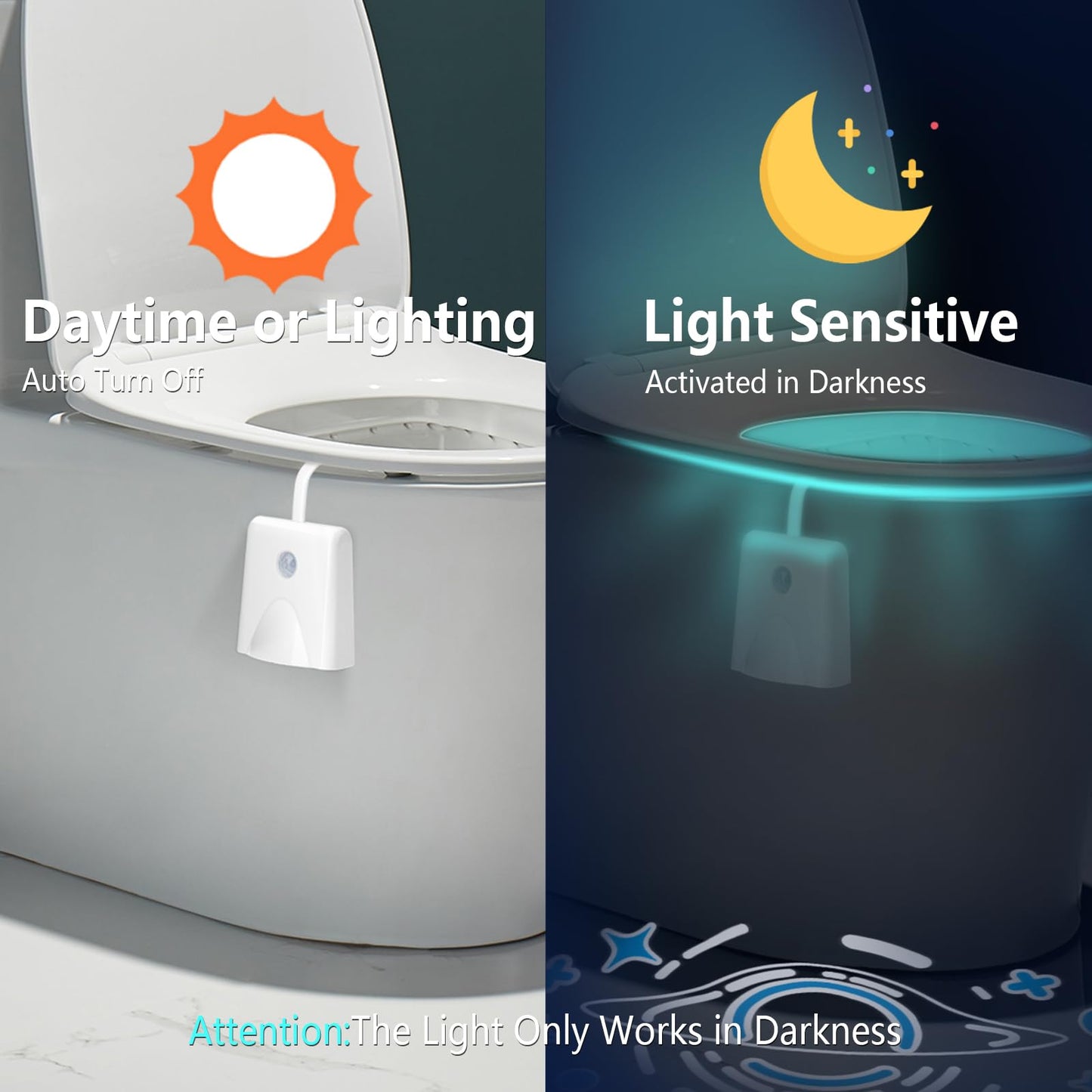 LAVAED Motion Sensor Night Light, 2 Pack, 16 Color Changing, Rechargeable LED Toilet Bowl Light, Waterproof, Model F16-TL3-2pcs