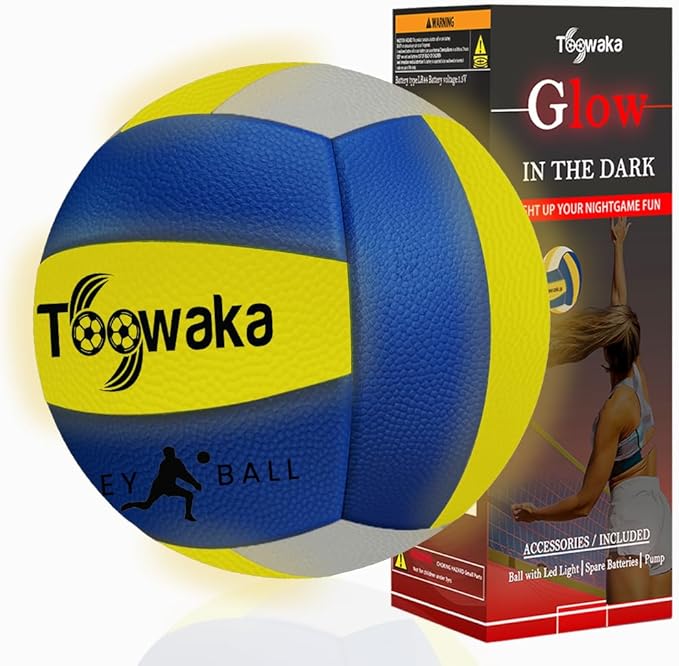 Toowaka Light up Beach Volleyball,Official Size Glow in The Dark Youth Volleyball, Bright with LED Lights Pre-Installed,Ba...