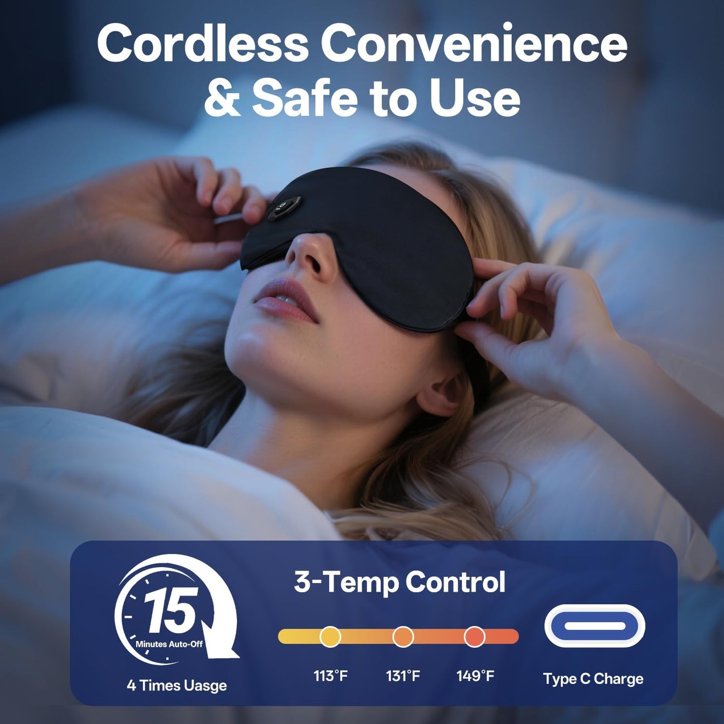 Cordless Heated Eye Mask for Dry Eyes, Electric Warm Compress for Fast Eye Relief, Rechargeable USB Heat Relax Mask for Sleep, Blepharitis & Stye Relief