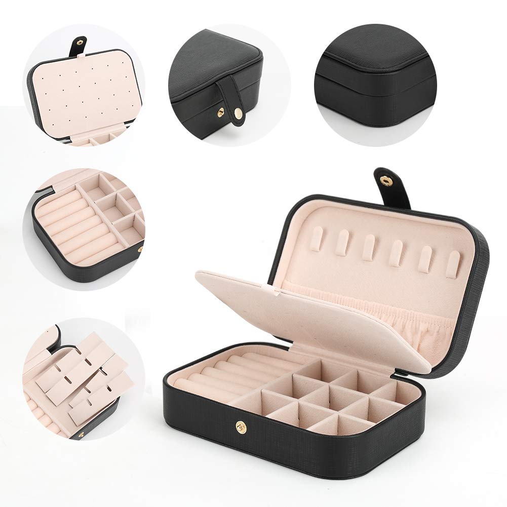 FEISCON Small Jewelry Box Necklace Ring Storage Organizer Mini Jewelry case Double Layer Travel Jewelry Organizer for Women Girl