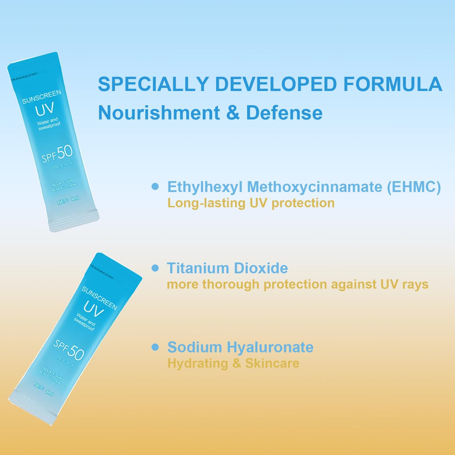 20PCS Mini Sunscreen with Hyaluronic Acid, SPF50+ PA+++ Travel Size Sunscreen Bulk (4ml Each), Lightweight & Non-Greasy & Hydrat