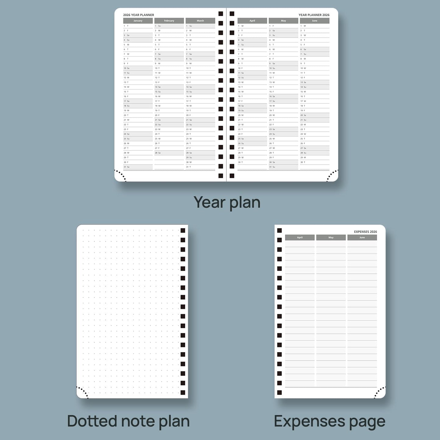 POPRUN 2026 Planner (Pocket Size 4''x 6.25'' Wire-Bond Hard Cover) Calendar Weekly and Monthly (Jan.2026-Dec.2026) Small Planner with Hourly Time Slots, for Purse, 100 GSM - Navy Blue