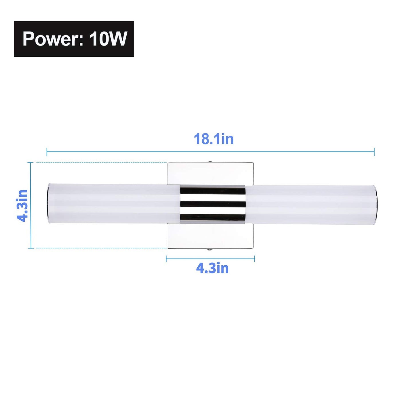 Trlife Dimmable Led Bathroom Light Fixture, 18.1 Stainless Steel, 10W Cool White 6000K, Model Vanityled-46Cm