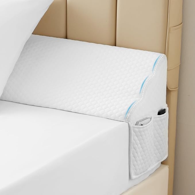 King Bed Wedge Pillow for Headboard, Foam Pillow Wedge for Headboard Gap, Mattress Bed Gap Filler King, Triangle Pillow, Anti-slip Bed Crack Pillow Space Filler (76"×10"×6") Air-Layer White
