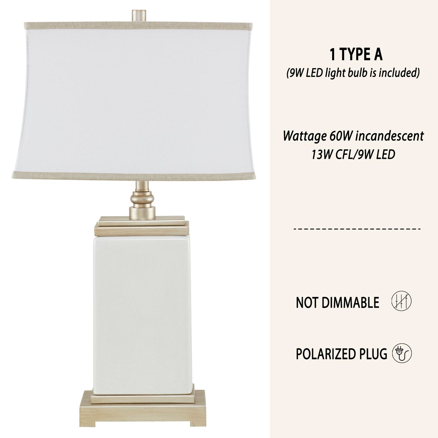 Hampton Hill Colette Table Lamp, Ceramic, Antiqued Silver Accent, 29.5in H, Ivory, Model MPS153-0025