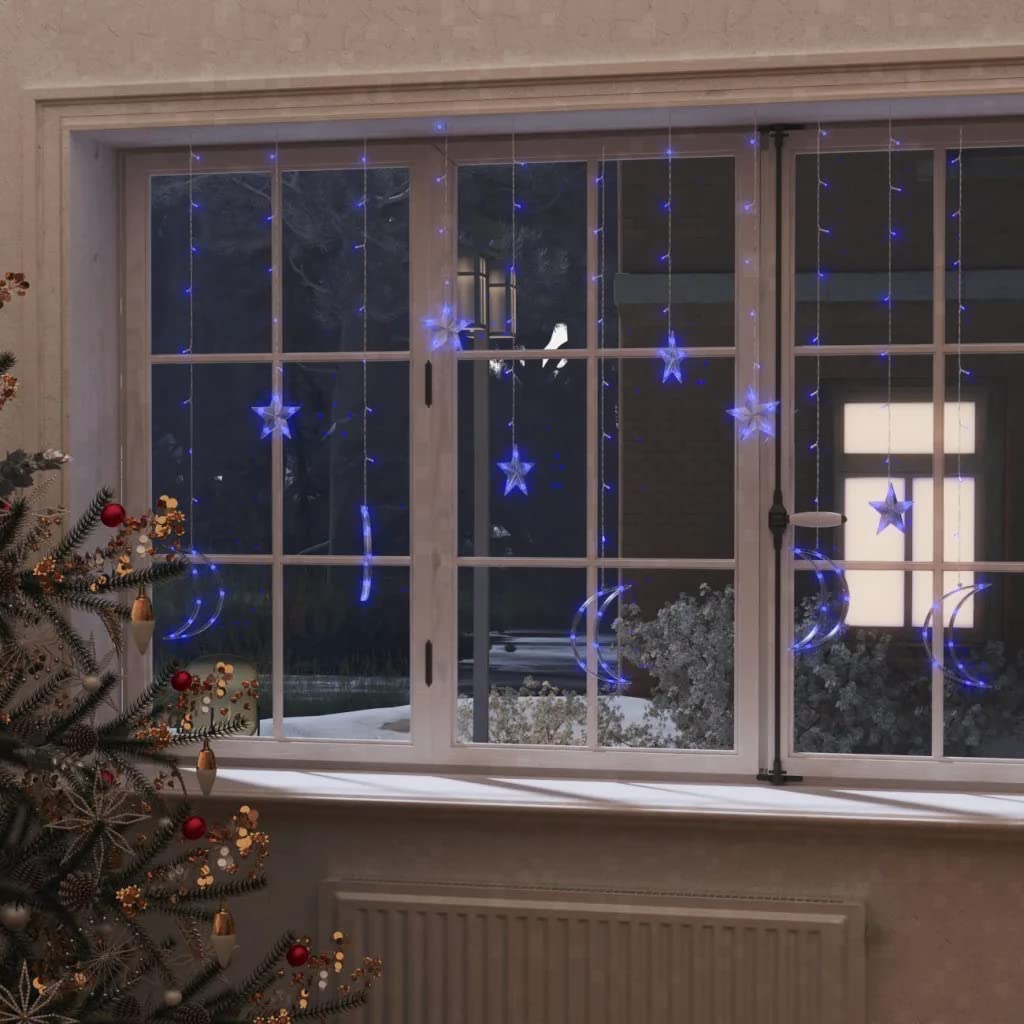 vidaXL Star and Moon Fairy Lights with Remote Control - 138 LED, Blue, Plastic