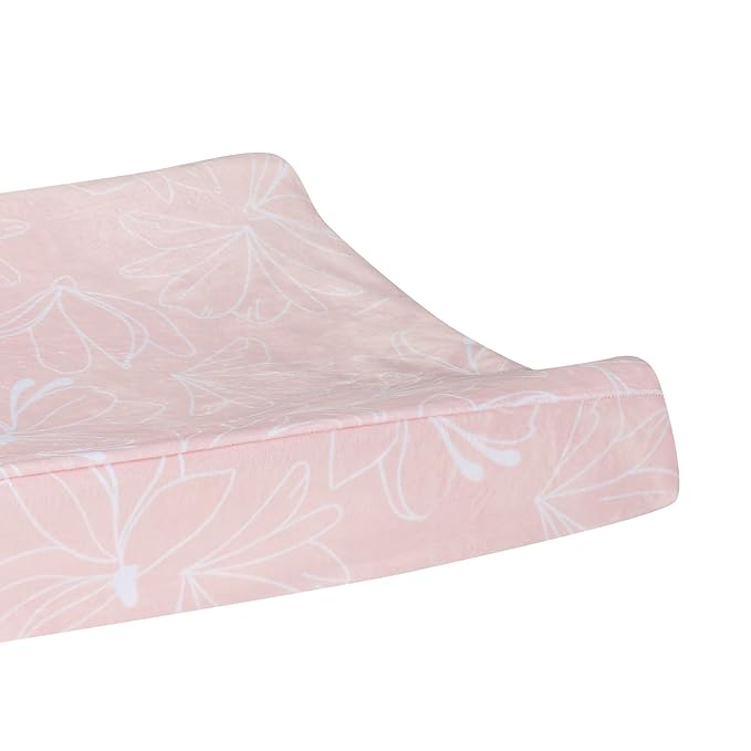 Lambs & Ivy Petals Soft Pink/White Floral Outline Baby Changing Pad Cover