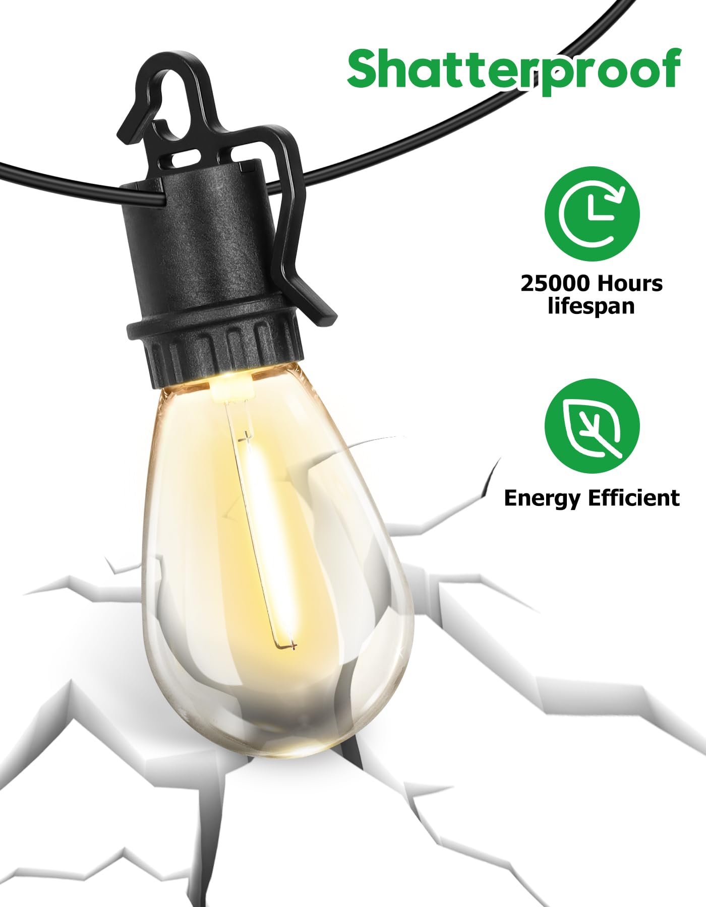 TDLOL 200FT Outdoor String Lights, 70 Shatterproof S14 Bulbs, Dimmable, IP55 Waterproof, Plastic, Model GYPC-O32LAU