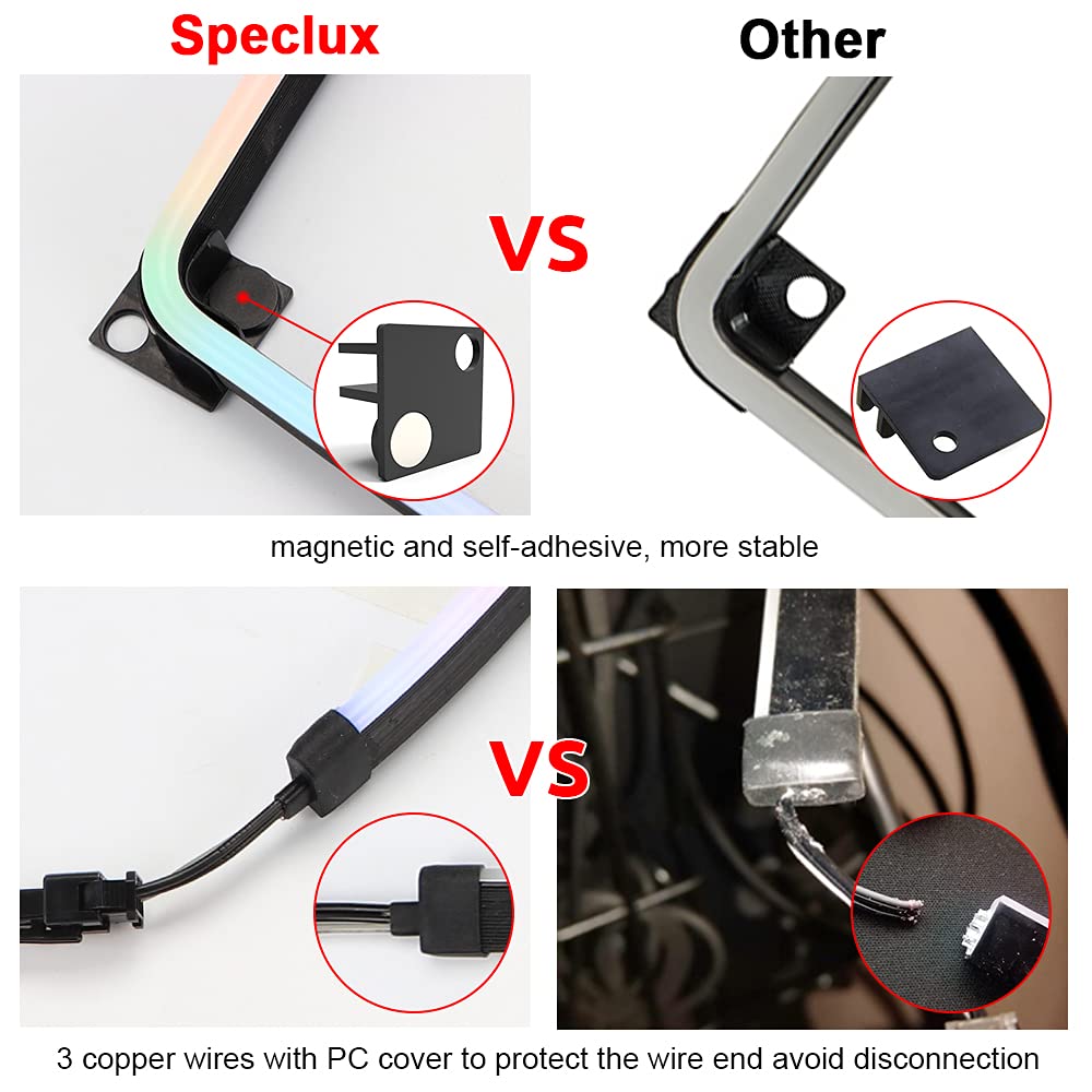 Speclux NEON Addressable RGB PC LED Strip, 2x15.7inch WS2812 RGB Rainbow Magnetic ARGB Strip for 5V 3-pin Aura SYNC, Gigabyte RGB Fusion, MSI Mystic Light Sync, with 12pcs Strong Magnetic Brackets