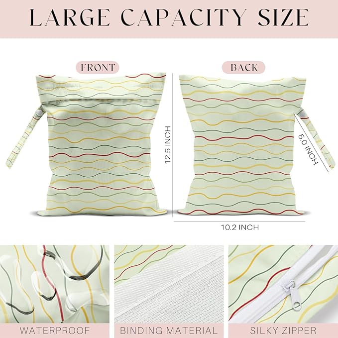 Wet Bag for Swimsuit, Beach Travel Essentials Wet Dry Bag, for Sunscreen Toiletry Dirty Clothes Yoga Gym Diaper, Friends Summer Beach Vacation Gifts. Colorful wavy stripes