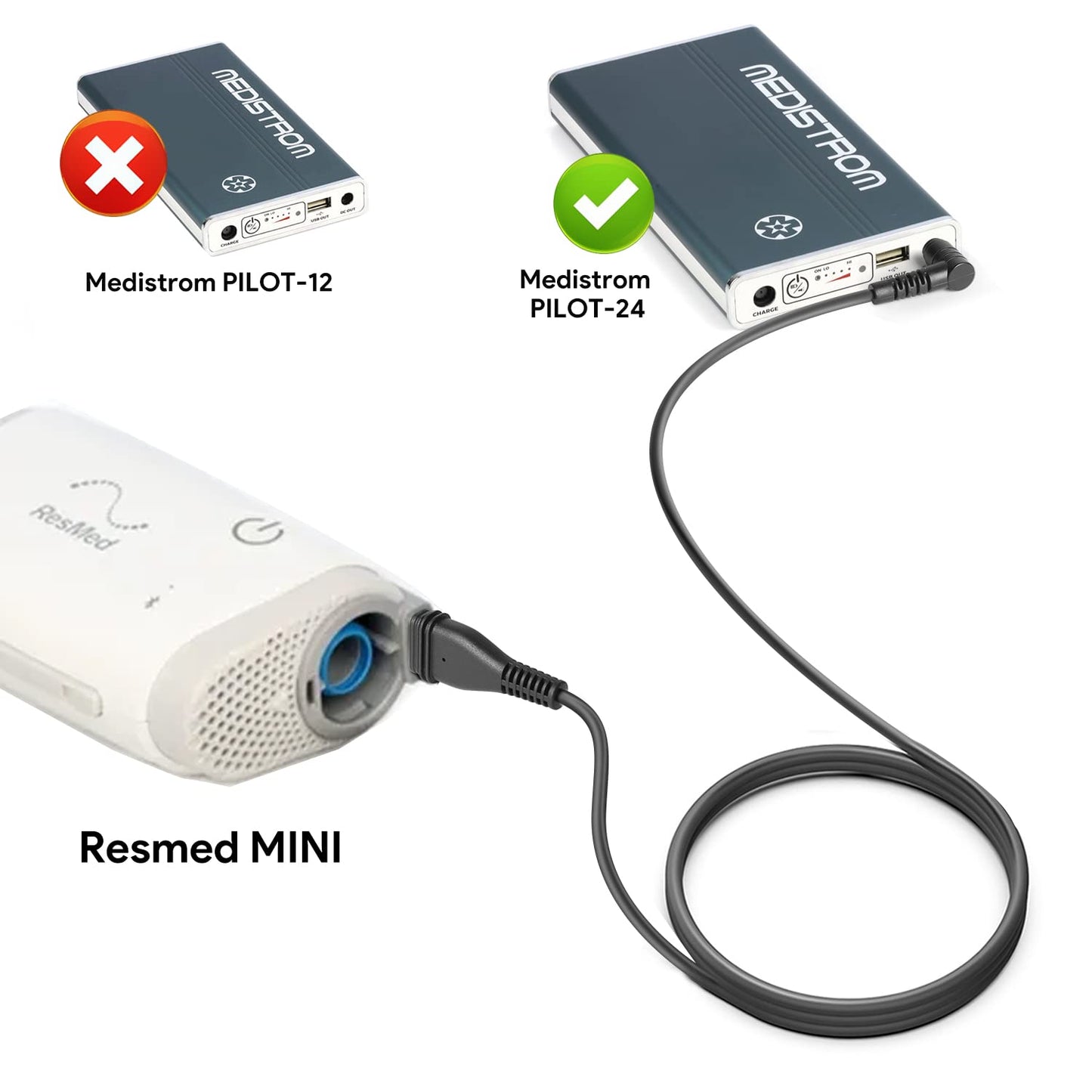 KFD Airsense 11 Airmini Power Cord DC24V Convert Cable for ResMed Airsense 11 S11 390000 Resmed AirMini CPAP Machine DC Power Cable 5.5mm for Medistrom 24V Battery Backup/Power Station/Power Bank