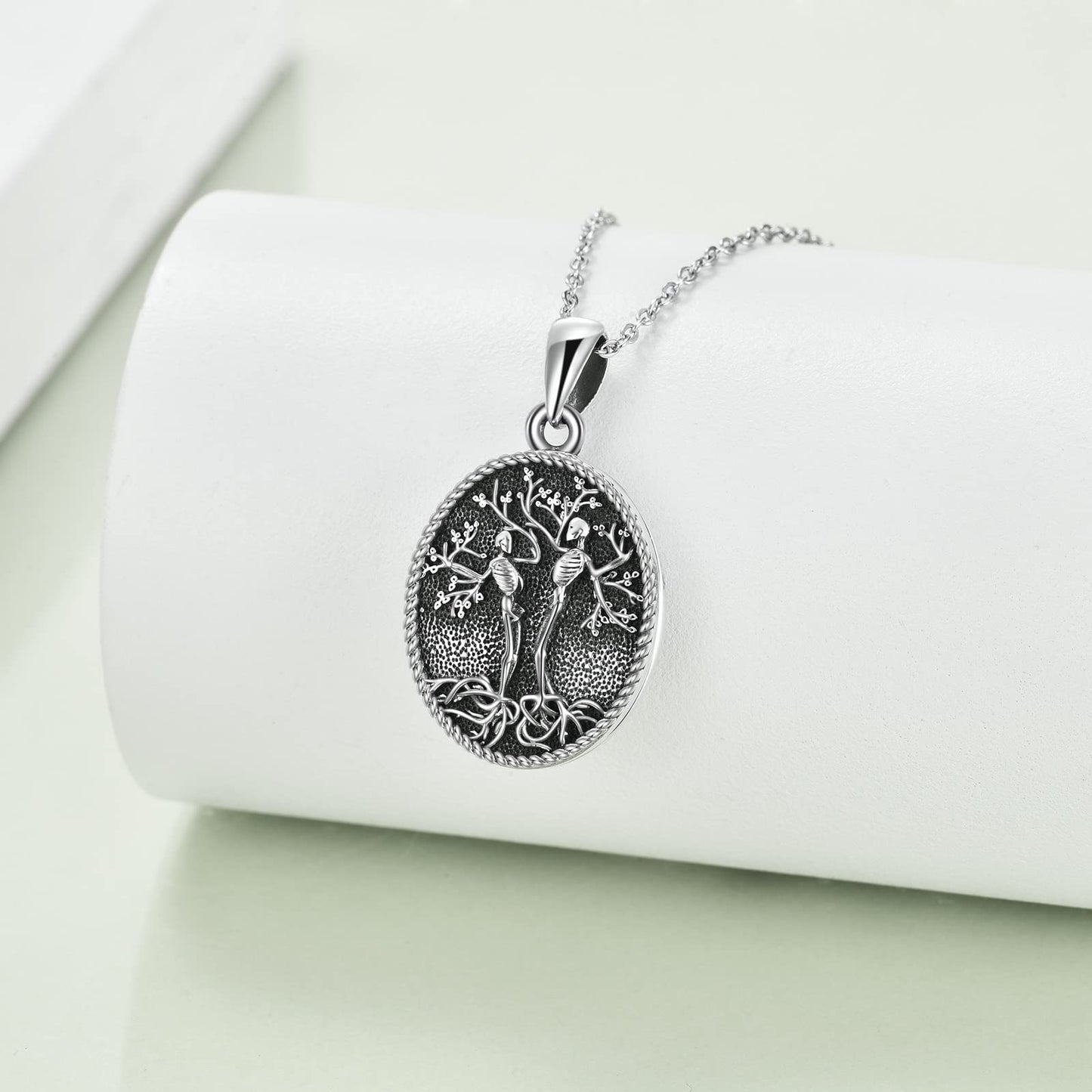 ONEFINITY Skull Locket Necklace Sterling Silver Skeleton Tree of Life Locket Necklace That Holds Pictures Couple Skull Locket Pe