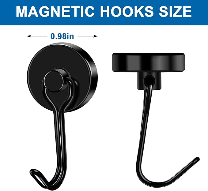 LOVIMAG Hooks, 85lbs+ Magnetic Magnet Hook 2025 Cruise Cabin Ship Essentials Heavy Duty Strong Refrigerator Fridge Hanging for Classroom Beach Vacation Kitchen Grills Home Mug Hanger (6 Pack), Black