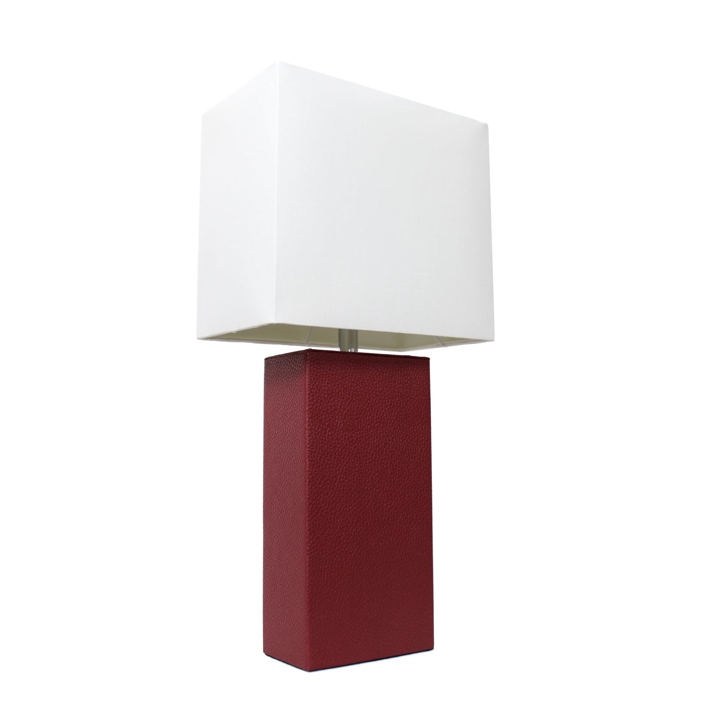LALIA HOME Lexington 21in Leather Base Bedside Table Lamp, Red, MDF and Fabric Shade for Living Room, Bedroom, Office, Model LHT-3008