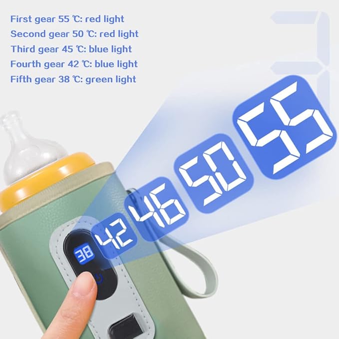 Baby Bottle Warmer Portable Travel Baby Bottle Warmer for Car, 5-Speeds Temperature Adjustment Drink Warm Milk Bottle Insulation Cover with USB Cable