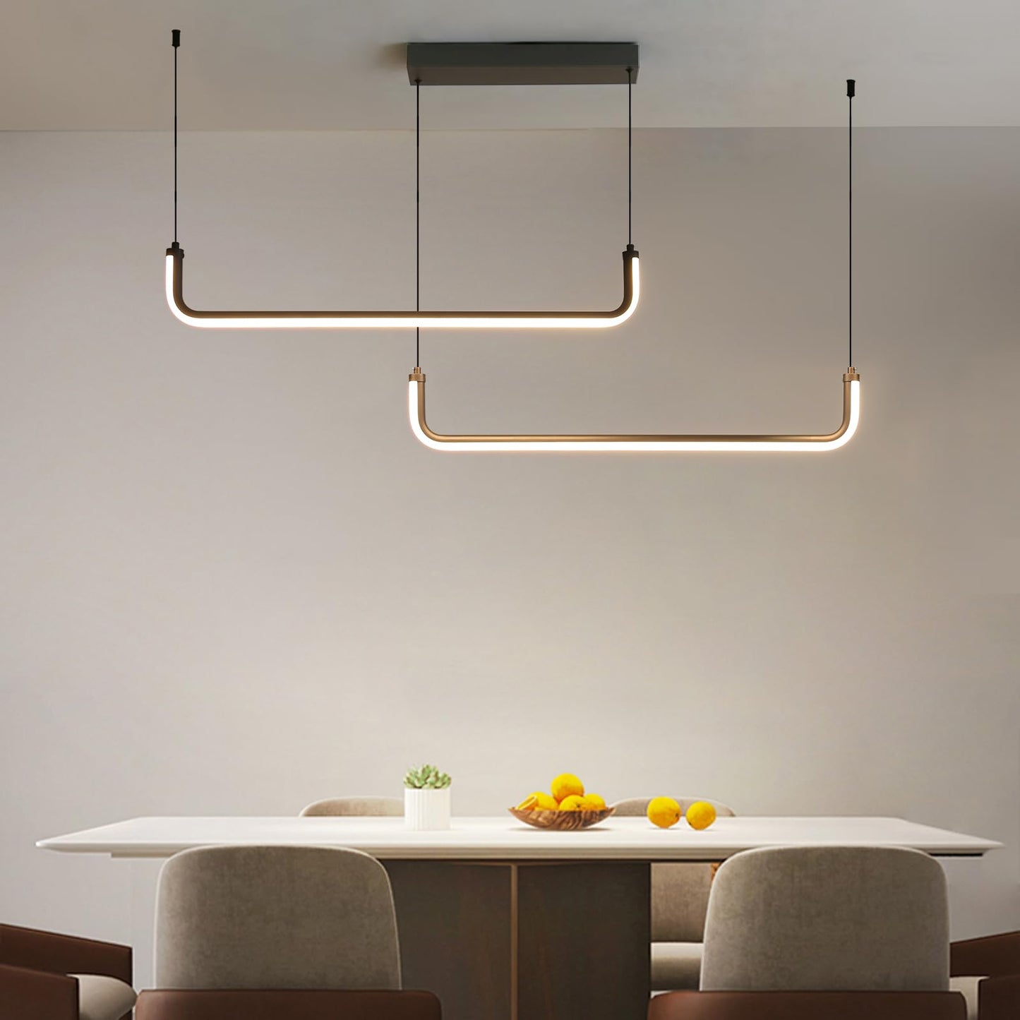 Mikeru 2-Light LED Chandelier Light, 47in Aluminum Pendant, Remote Control, 3000K-6500K Adjustable Color, H-Black, Model TC-MX36