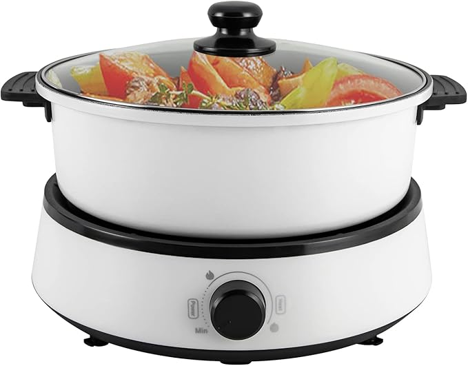 4L/4.2Qt Electric Hot Pot,Portable Electric Pan 1350W,Non-Stick Electric Skillet 1-5 People,Multi-Cooker for Parties, Barbecues,Camping,Travel (White)