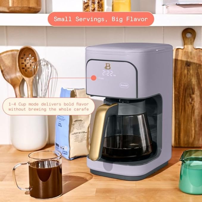 Beautiful 12-Cup Programmable Coffee Maker with Touch Activated Display, Auto Brew Timer, Reusable Filter & Large Glass Carafe (Lavender)