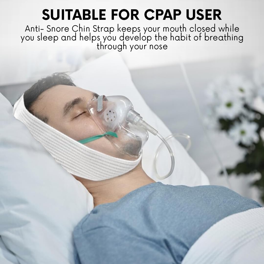 Bistras Super Deluxe White Chin Strap for Cpap Users - Anti Dry Mouth- Anti Snore Chin Strap Great Sleeping Solution for Men and Women to Keep Mouth Closed While Sleeping (1 pk)