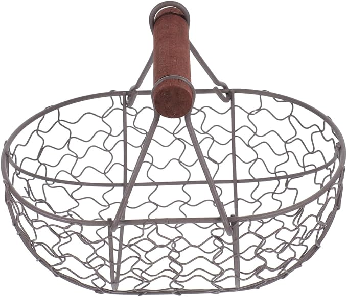 Chicken Wire egg Basket for Gathering: Farmhouse Vintage Style Fresh Eggs Holder With Handle - 7X4.7X4.7in Countertop Storage Container for Collecting Fruit Bread Potato