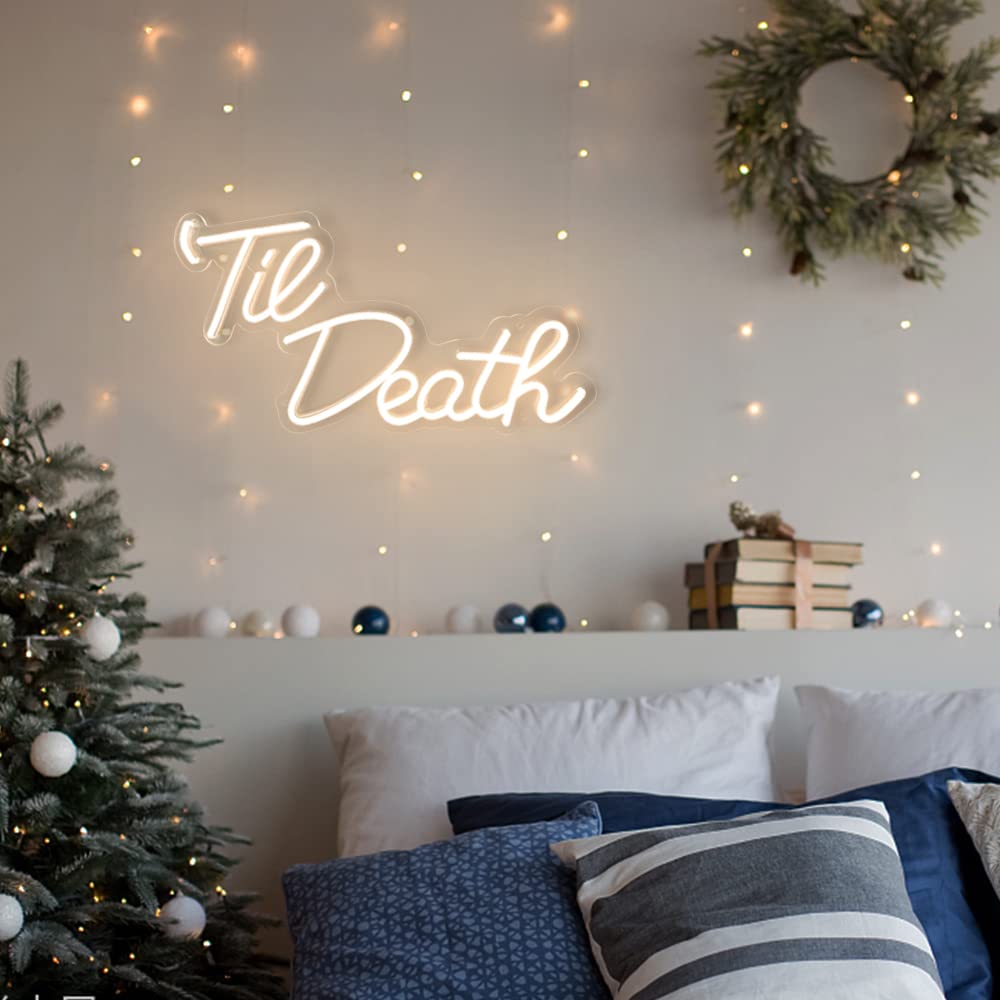 Jxin Til Death Neon Sign For Wall Decor  Led Light Signs For Wedding Engagement Birthday Anniversary Proposal Party Bedroom Office  Wedding Gifts For Loved Ones  16X9 Warm White