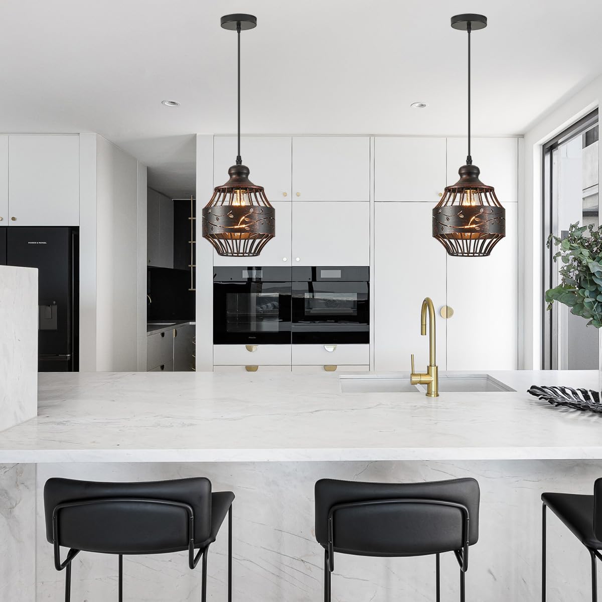 YLONG-ZS Modern Farmhouse Pendant Light, Metal, Dark Bronze Finish, 2-Pack, Model YLC15-2
