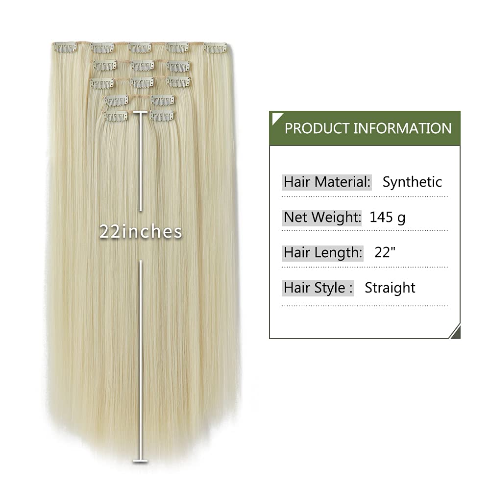 HSPJHTM Bleach Blonde Hair Extensions Clip in Hair Extension for Women Halloween 5 Pieces 22 Synthetic Long Straight Natural Thi