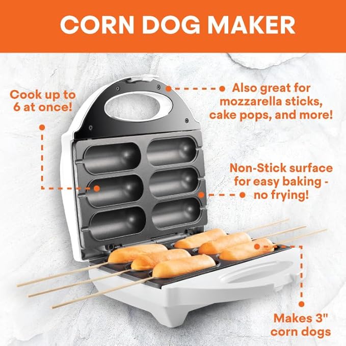MasterChef Corn Dog Maker w 50 Skewers- Electric Nonstick Kitchen Baker & Recipe Guide- Fryer Machine Makes Hot Dogs, Cheese Mozzarella Sticks, Cake Pops, BBQ, Mini Carnival Food, Fun Christmas Gift