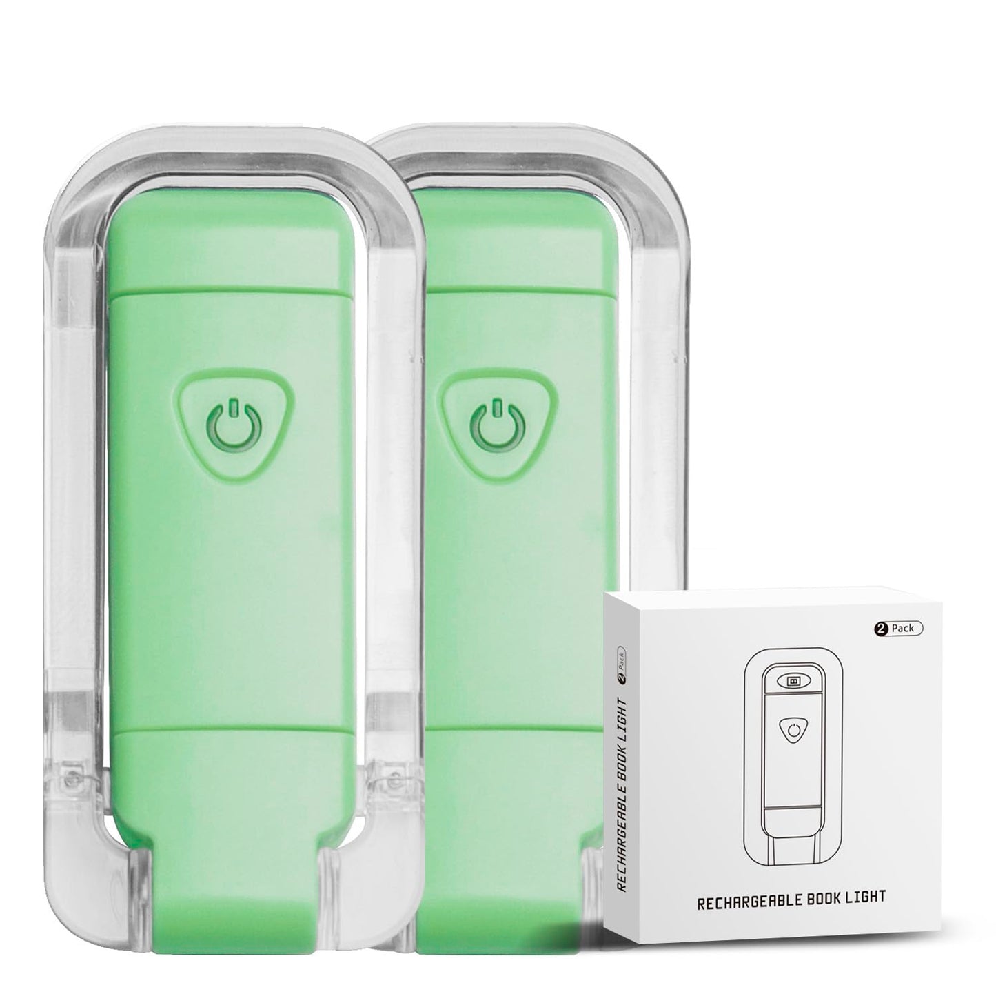 EGWASER Book Light, USB Rechargeable, 3 Brightness Levels, 2-Pack, Green, Model EG-BL-24-1, Eye-Protection Reading Lamp