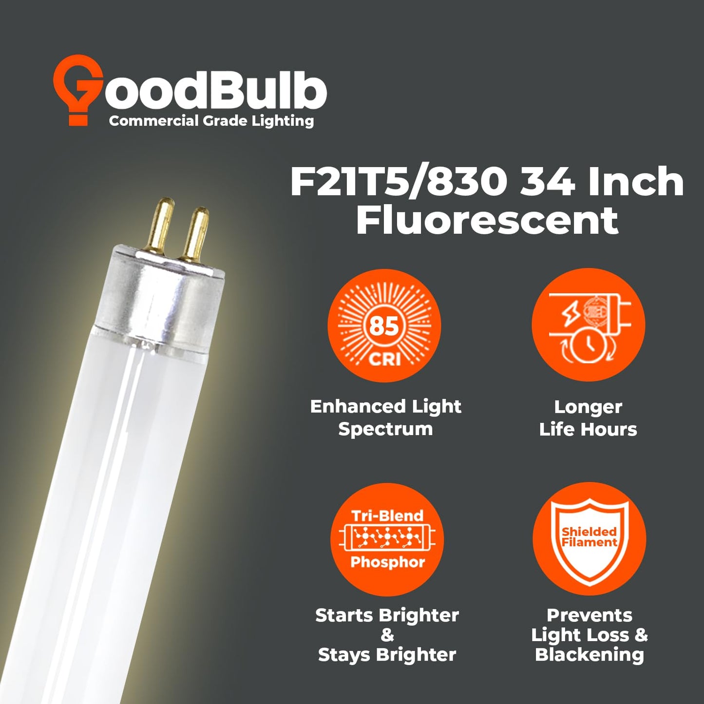 Goodbulb T5 Fluorescent Light Bulb, 21W, 3000K Warm White, 2100 Lumens, 40 Count Pack