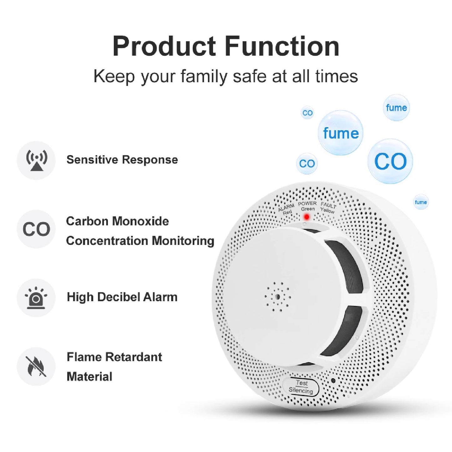 WeGoIOT Smoke & Carbon Monoxide Detector, 3-Year Battery Powered,Photoelectric Smoke Alarm with Test/Silence Button, Sound Warning and LED Light Indicators, JTY-GW-YB0520