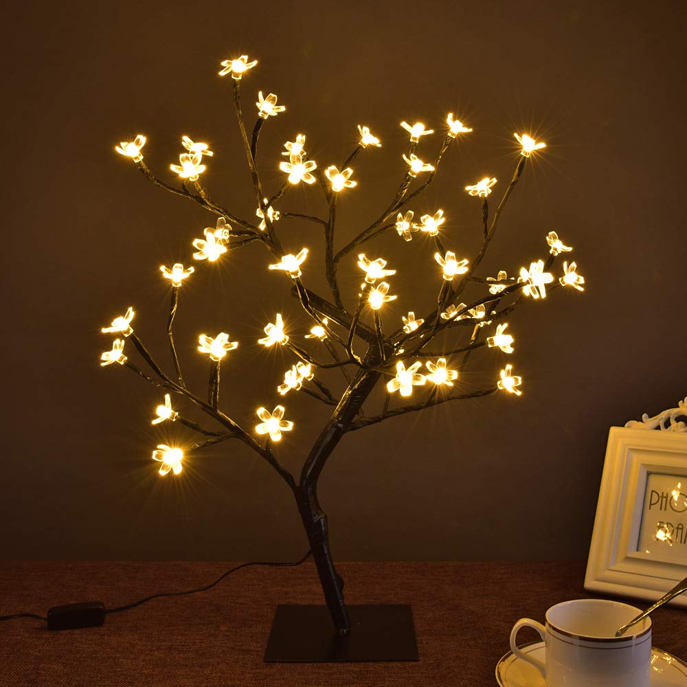 Lightshare 18 Cherry Blossom Bonsai Tree With 48 Led Warm White Lights, Metal Base, Model Zxtsd-Ww, Ideal Night Light & Home Gift