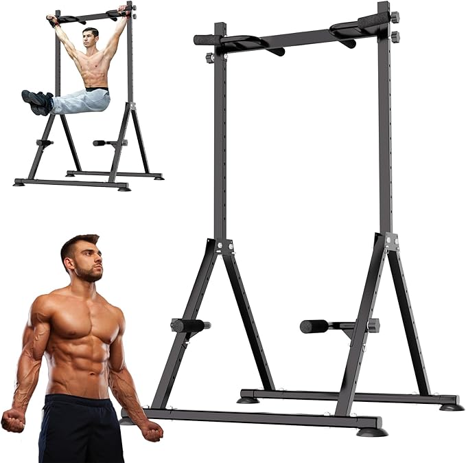 Tappio Folding Power Tower Dip Station Pull Up Bar, Multifunctional Pull Up Tower Adjustable Height, Triangular Structure ...
