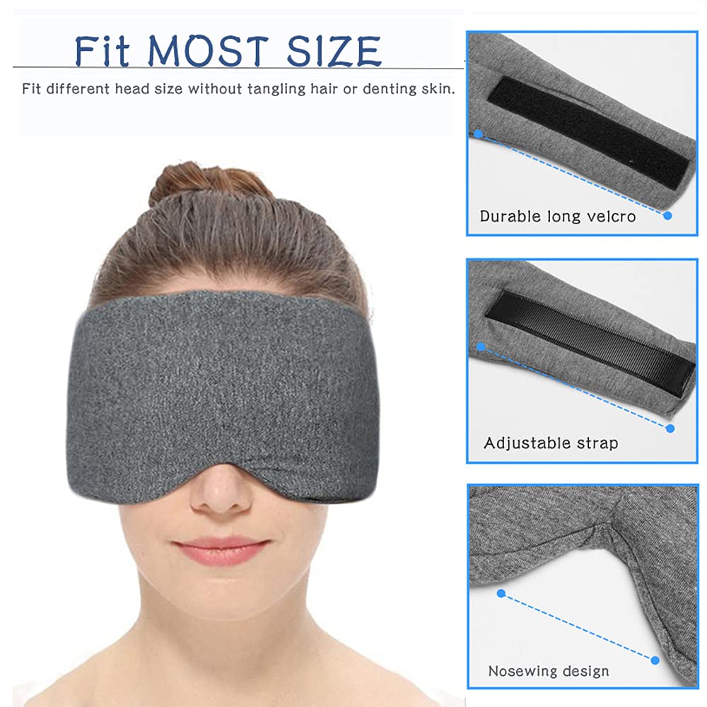 Sleep Mask for Men Women,100% Cotton Sleep Eye Mask with Fully Adjustable Strap, 100% Light Blocking Eye Mask for Sleeping, 0 Pressure Eye Covers for Travel Yoga Nap (Gray)