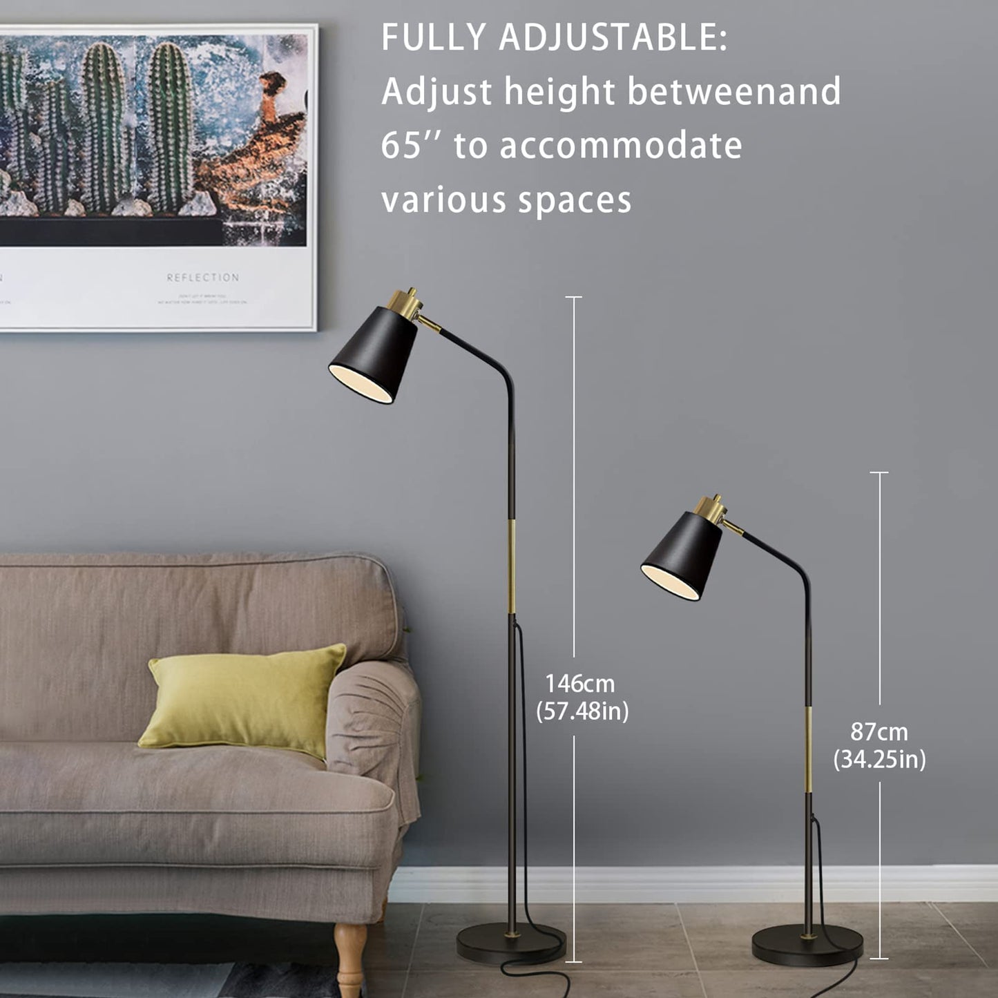 Lalisu Industrial Floor Lamp - Adjustable Metal Heads, Rustic Black Reading Light For Living Room, Bedroom & Office Décor
