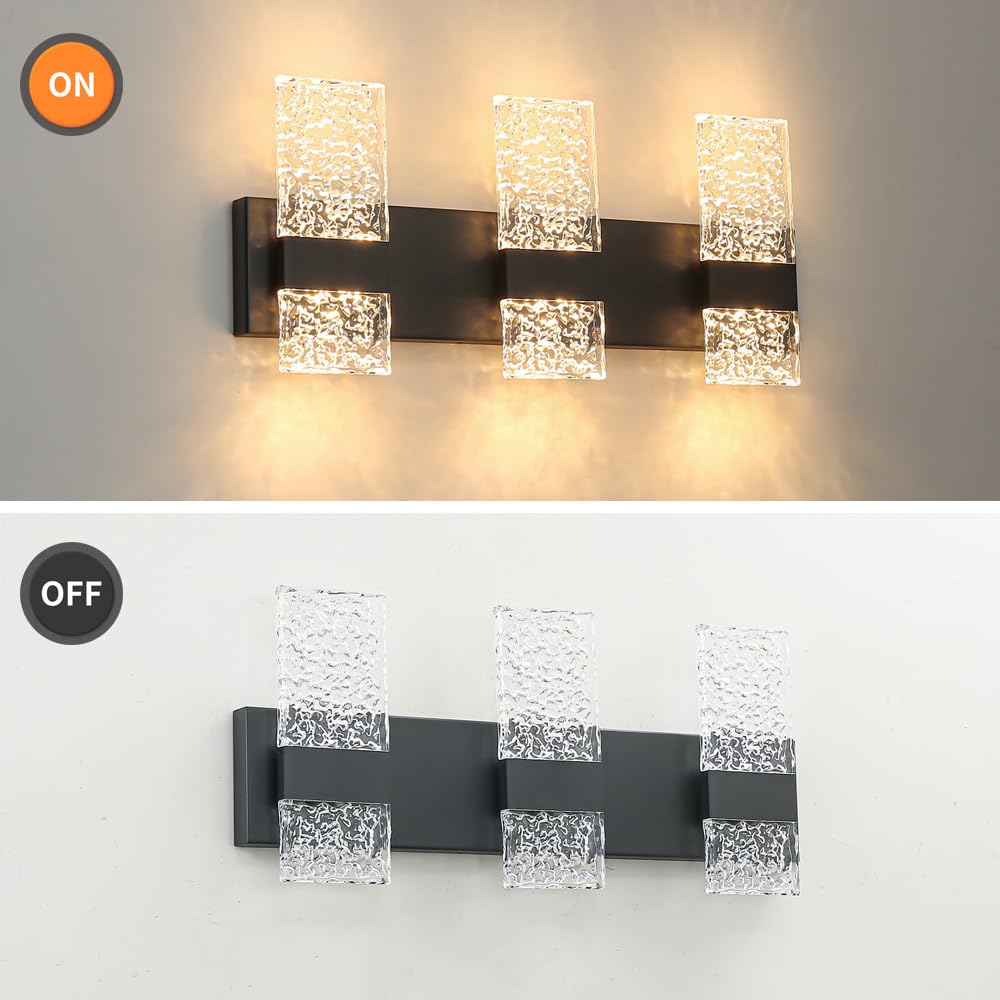 Modern Matte Black 6-Lights Bathroom Vanity Light  Eleglant Black Led Bathroom Light Fixtures Over Mirror  Dimmable Acrylic Shade Wall Lighting Fixtures  Hardwired Wall Light(H9.25In  L21.26In)