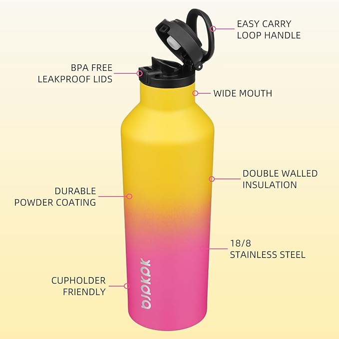BJPKPK Insulated Water Bottle With Straw 25oz Stainless Steel Water Bottles With 2 Lids And Carry Handle Reusable Travel Metal Thermal Flask,Rainbow