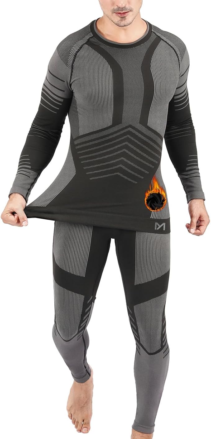 MeetHoo Mens Thermal Underwear Set Seamless Fleece Lined Base Layer Sports Long Johns Winter Gear Running Skiing