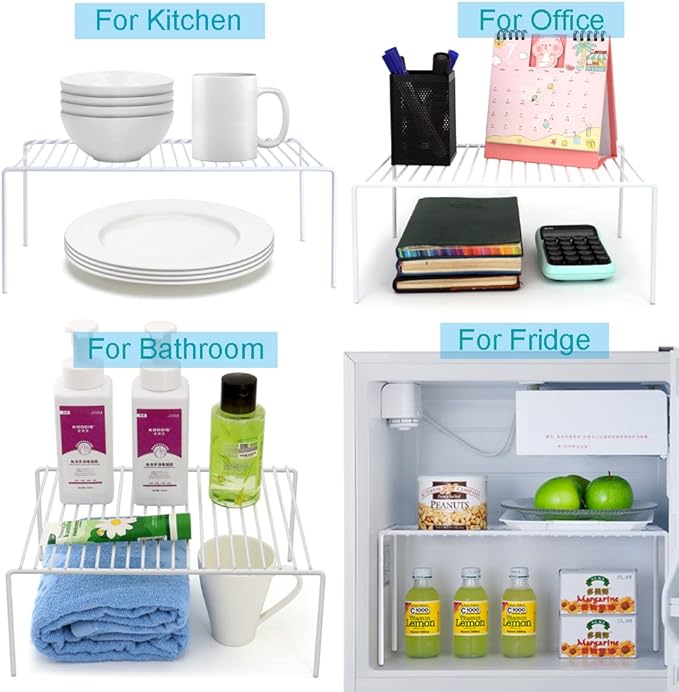 iPEGTOP Set of 4 Kitchen Cabinet Shelf Organizer, Medium (13 x 9.4 Inch) Bathroom Cabinet Organization Wire Shelf Rack, Rustproof Storage Space Saver Shelves for Countertops Pantries Utensils -White