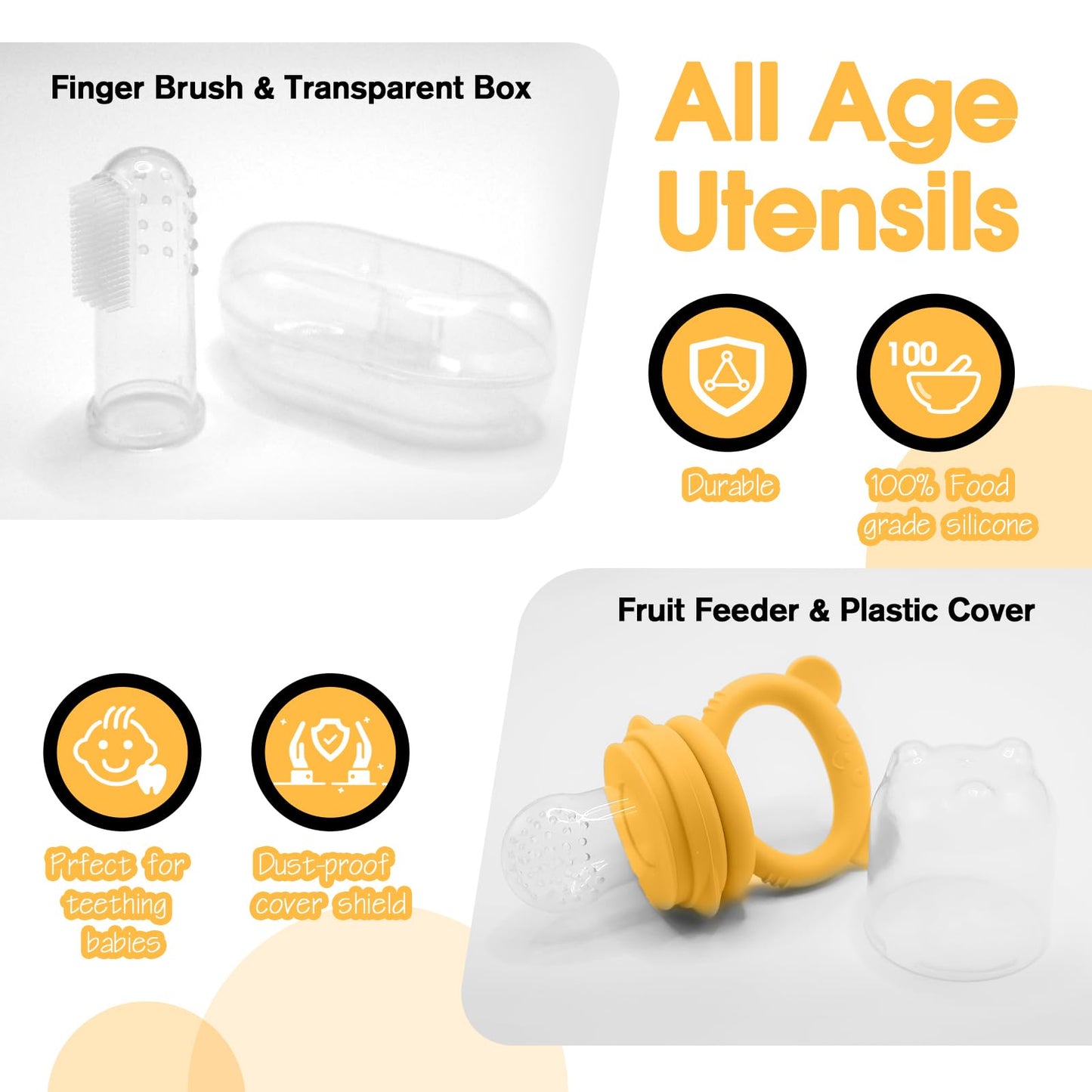 Baby Led Weaning Supplies, 17 Piece BPA-Free Silicone Feeding Set, Eating Essentials Baby Utensils with Suction Plate and Bowl, Pocket Bib, Sippy Cup with Lid, for 6+ Months, Yellow