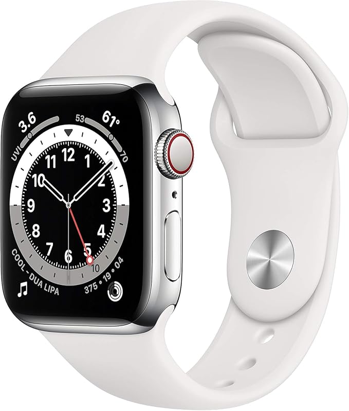 Apple Watch Series 6 (GPS, 40mm) - Silver Stainless Steel Case with White Sport Band (Renewed)