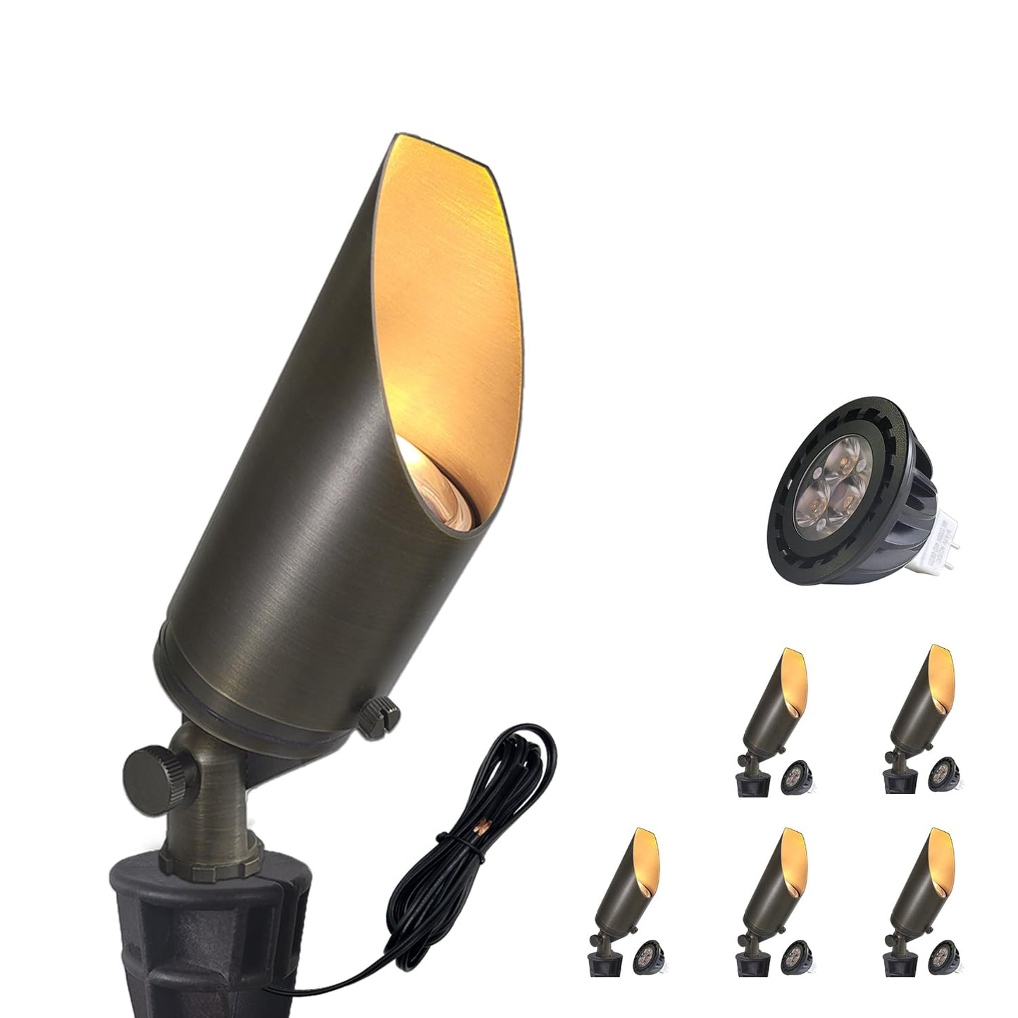 Coloer Brass Landscape Spotlights  6 Pack Spotlight Fixture Outdoor With 5W Aluminum Housing Mr16 Led Bulb 2700K 450Lm 12V Ac/Dc Low Voltage Landscape Lighting Uplight For Garden And Patio(103B)
