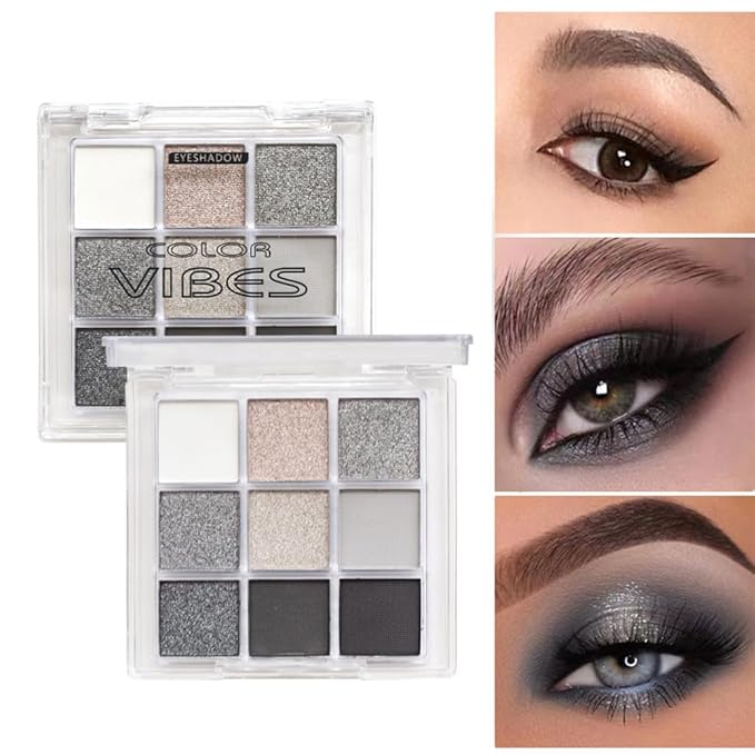 9 Colors Black Eyeshadow Palette - Dark Punk Smoky Eyeshadow Theme, High Pigmented Blendable Matte & Glitter Shimmer Finishes, Long Lasting Eye Makeup for Christmas & Music Festivals(Dark Punk Smoky)