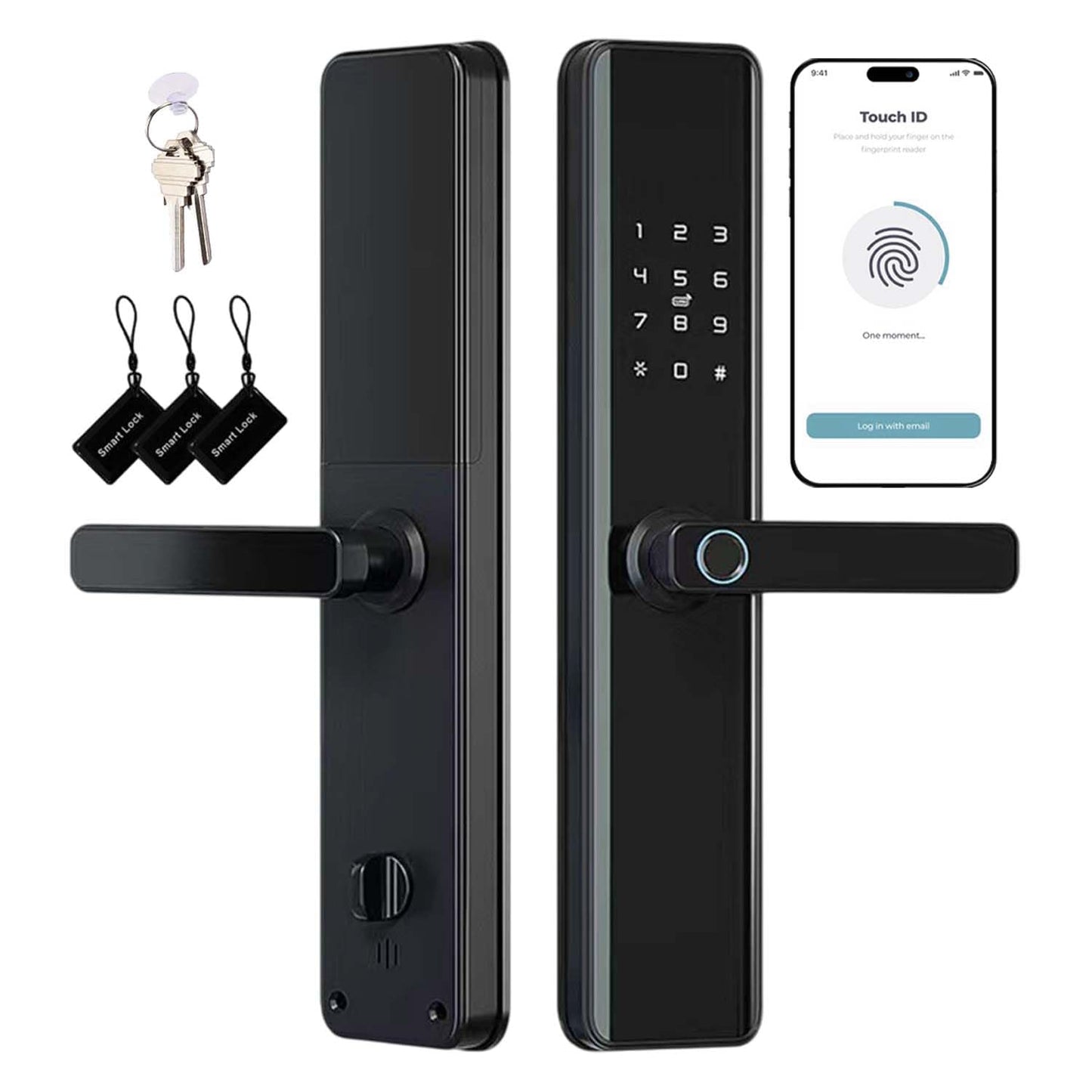 Smart Door Lock with Handle |Touchscreen Keypad & Doorbell | Keyless Entry (Fingerprint, Passcode, Key Access & WiFi Tuya App Control), Alexa, Waterproof, Electronic Deadbolt for Front Doors, Black