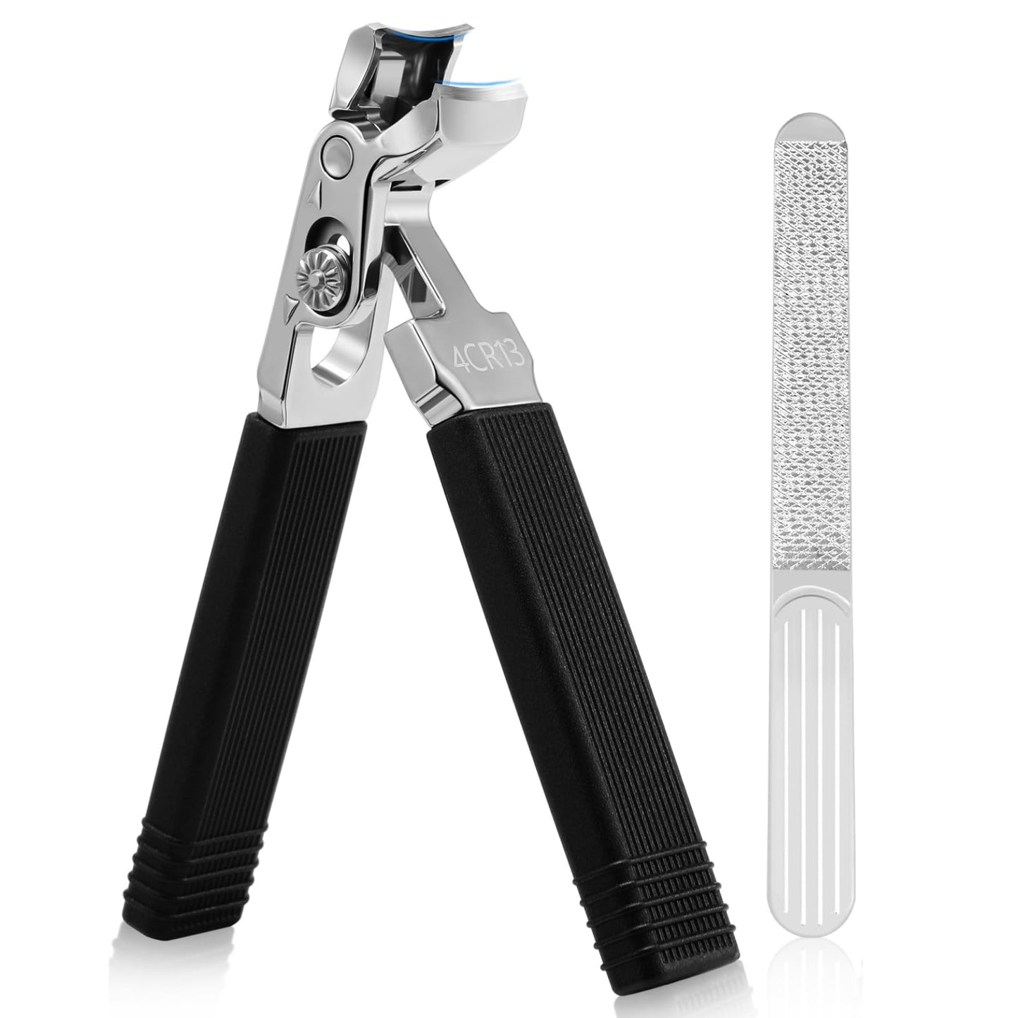 SmilVie Angled Head Toe Nail Clippers for Seniors, Long Handle, Heavy Duty Ingrown Toenail Clipper Set (Black 2-in-1 Set)