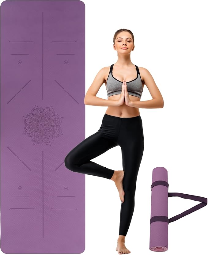 Yoga Mat Non Slip, Anti-Tear 0.24" Thick TPE Yoga Mats for Women and Men, 72"x24" Exercise & Fitness Mat with Carrying Str...