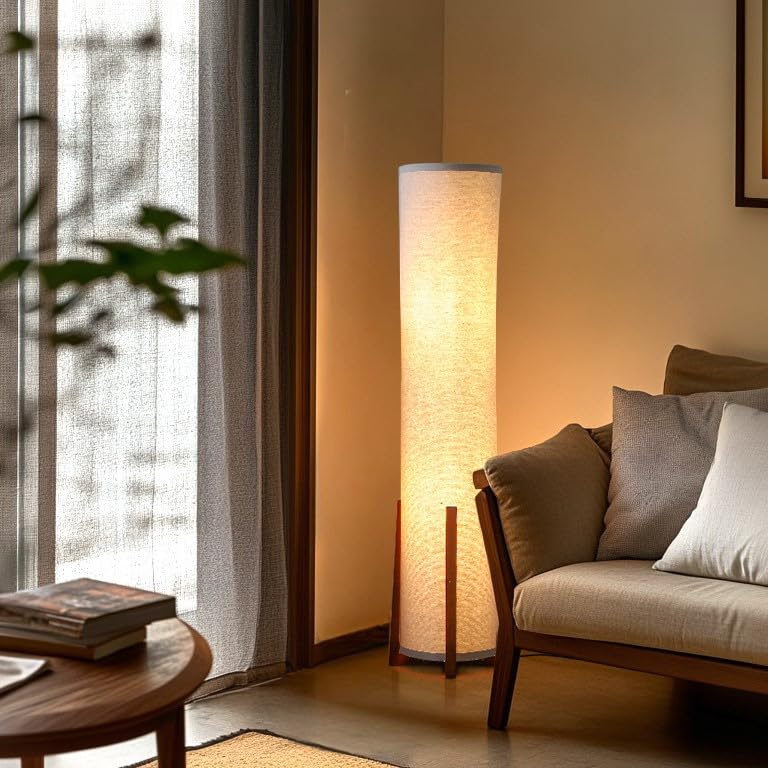 Brightech Parker Floor Lamp - 48 Inch Tall, Wood Frame, Brown, Asian Design for Living Rooms and Offices