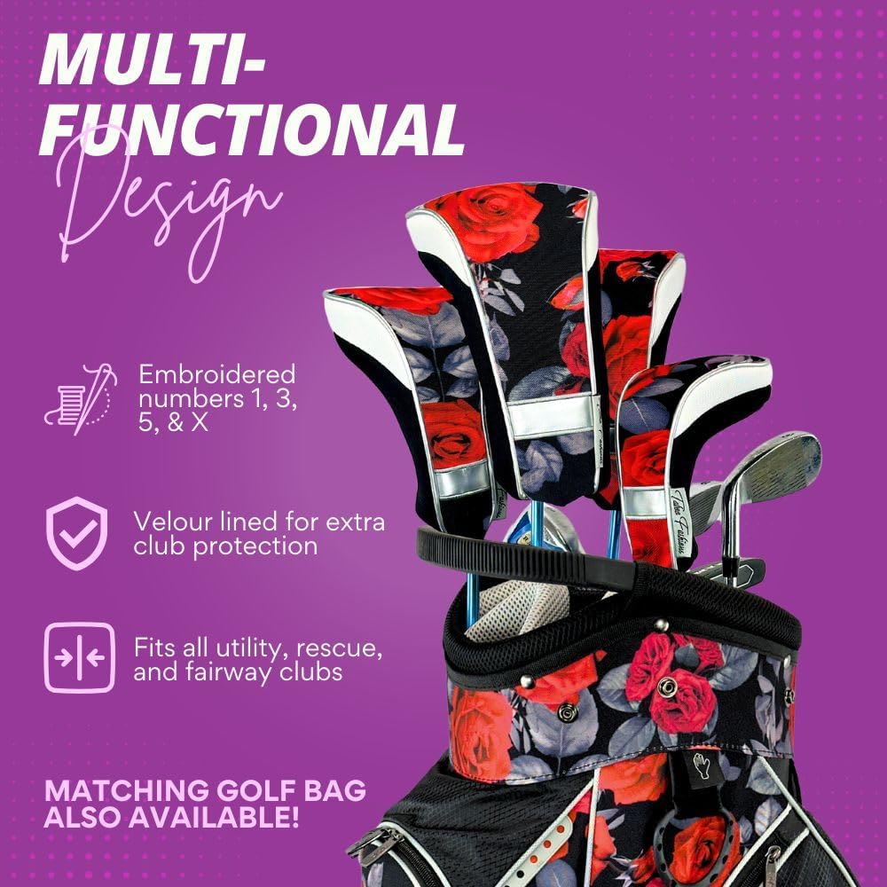 Taboo Fashions Monaco Golf Club Covers for Women - Numbered Golf Headcovers Set for Driver, Fairway and Hybrid Clubs - Weather Resistant, Pack of 4